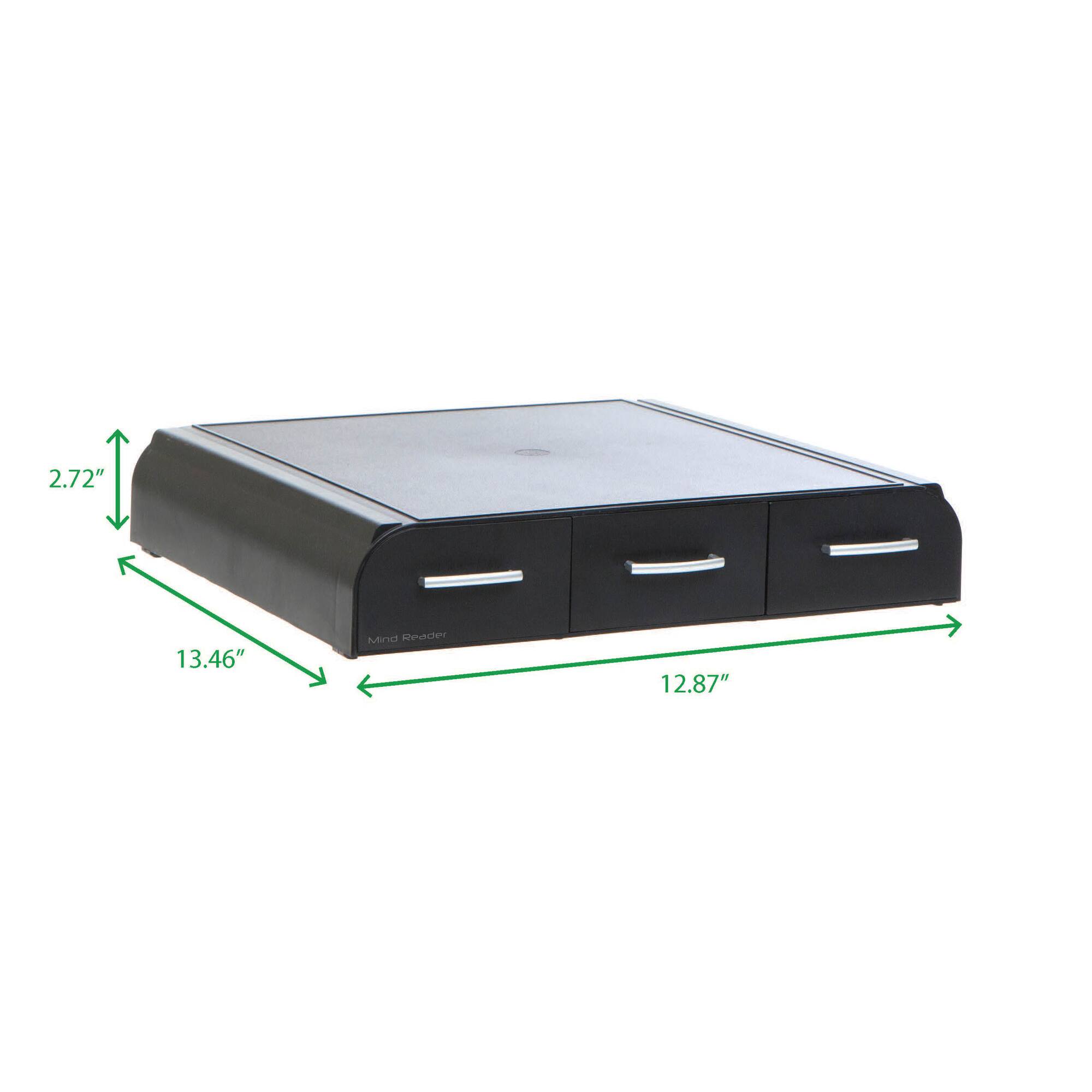 Mind Reader Black Monitor Stand & 3 Draw Desk Organizer Storage Set